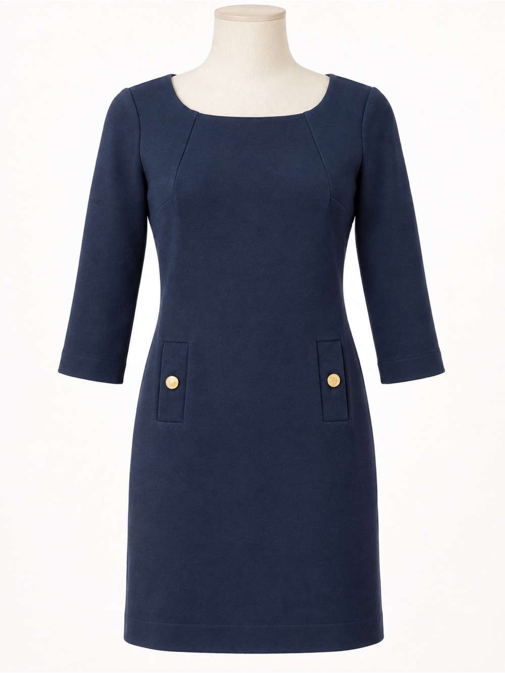 Lilly Pulitzer Navy Sheath Dress with Gold Button Accents